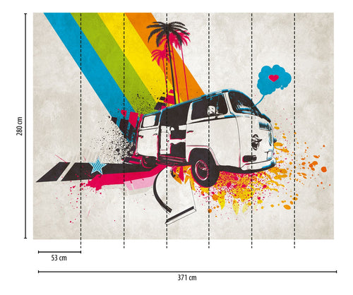 One Wall one Role fotobehang auto's meerkleurig, grijs, beige, blauw en rood - 371 x 280 cm - AS-383021 - vtwonen shop