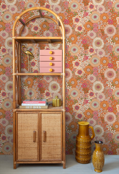 ESTAhome behang retro bloemen oranje en roze - 53 cm x 10.05 m - 131315