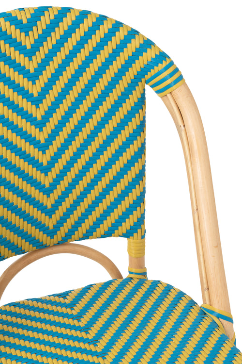 J-Line stoel Ego - riet - geel/azuurblauw - 2 stuks
