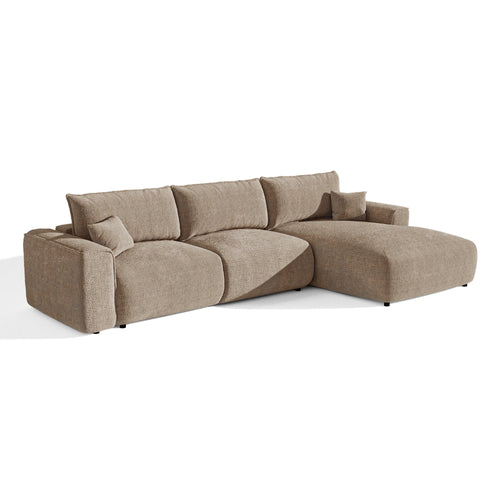 Premium Interiors - Rechthoekige hoekbank met snelle slaapfunctie COMO - kettingweefsel met een zachte textuur bruin 300cm