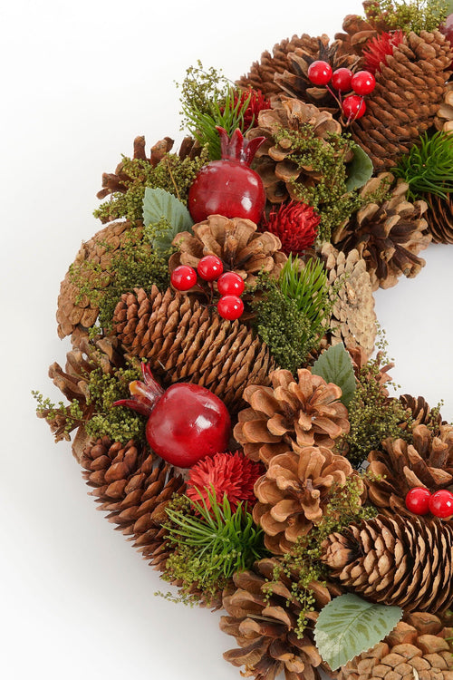 Mica Decorations Landon Kerstkrans met Dennenappels - H9 x Ø45 cm - Bruin