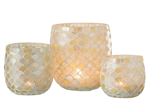 J-Line windlicht Mozaiek - glas - wit/lichtgeel - large - vtwonen shop