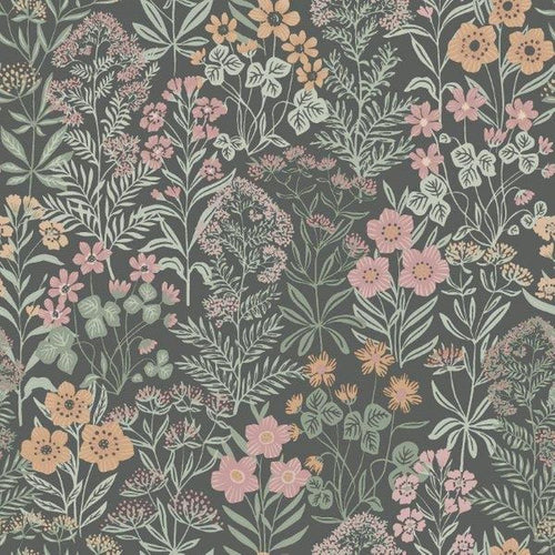 Borastapeter behang veldbloemen roze, groen en bruin - 53 cm x 10.05 m - 660351 - vtwonen shop