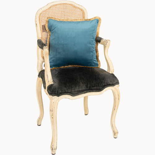 Besarto, draadloos Warmtekussen, Carino petrol met gouden franje - vtwonen shop