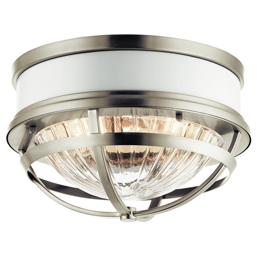 Elstead Kichler Tollis Bowl Semi Flush Plafondlamp Geborsteld Nikkel & Wit