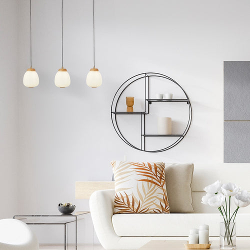 Searchlight Ella 3-lichts plafondhanglamp van zwart metaal en opaal geribbeld glas
