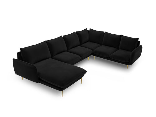 Cosmopolitan Design Panoramische hoekbank rechts Vienna 7-zits, flueel, zwart - 235x330x95cm