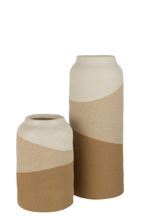 J-Line vaas Cylinder - keramiek - beige/lichtbruin - large - 33 cm hoog