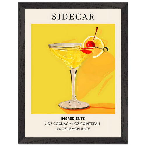 Artfulprints Poster met Lijst Sidecar cocktail II - Ingrediënten   - 30x40 cm - Geel