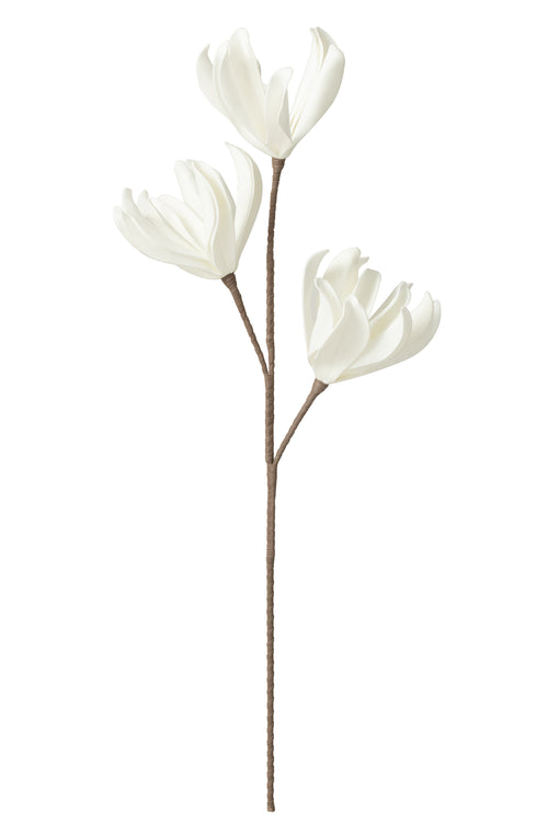 J-Line bloem Tak Korte Bladeren 3 Koppen Eva - polyresin - wit - 6 stuks