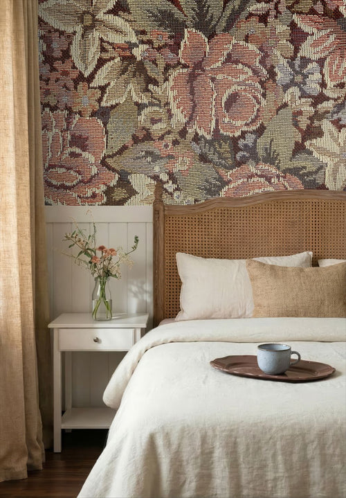 ESTAhome fotobehang geborduurd bloemmotief roze en groen - 200 x 279 cm - 159409