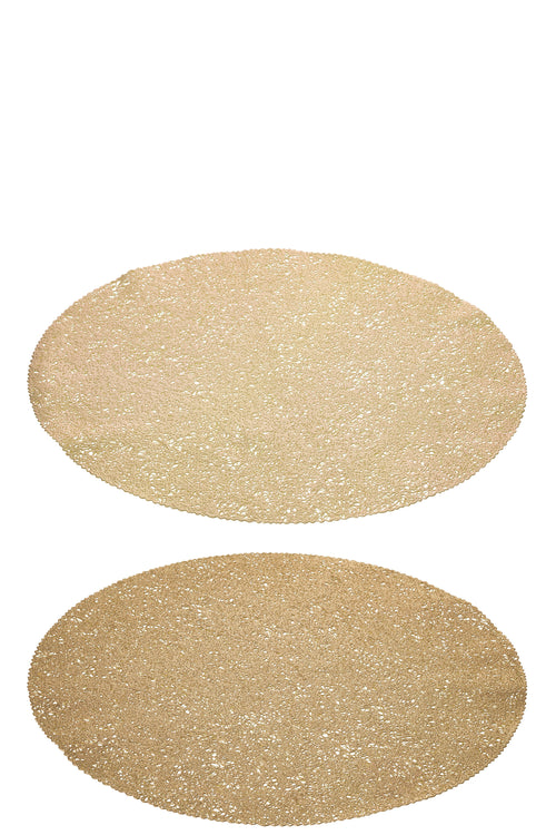 J-Line placemat Blad - kunststof - goud - 2 stuks