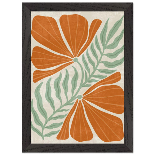 Artfulprints Poster met Lijst Boho – Orange florals   - A4 21x29.7 cm - Oranje