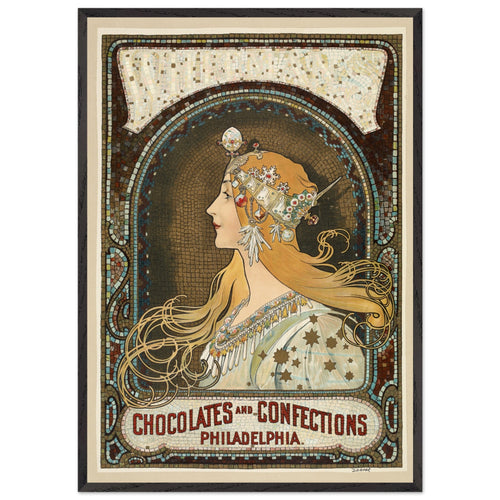 Artfulprints Poster met Lijst Alphonse Mucha - Chocolates and confections Philadelphia   - 70x100 cm - Bruin