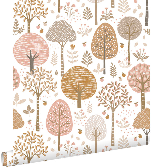 ESTAhome behang bosrijk landschap roze, bruin en wit - 50 x 900 cm - 139799 - vtwonen shop