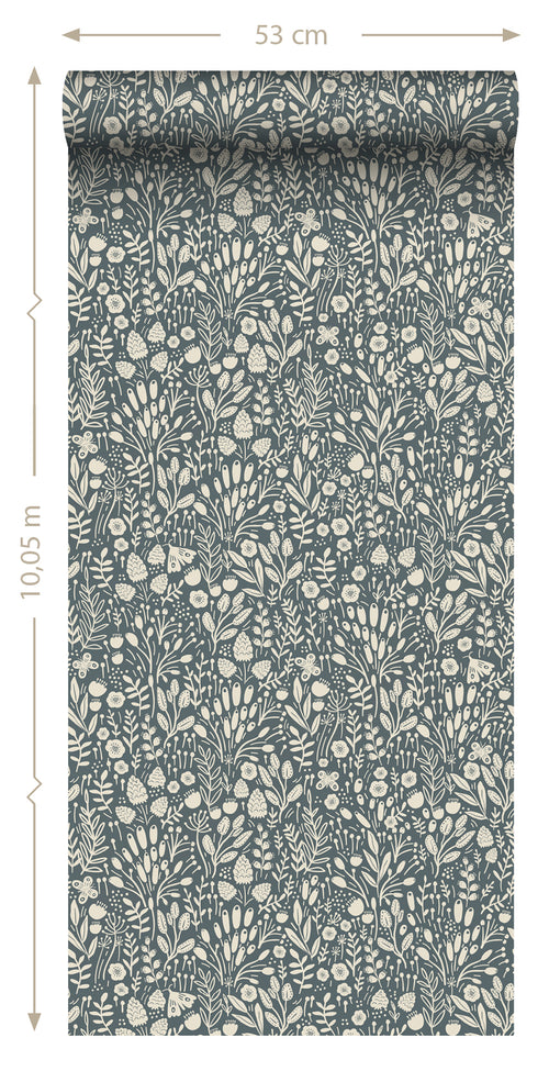 ESTAhome behang bloemetjes blauwgroen - 50 x 900 cm - 131249 - vtwonen shop