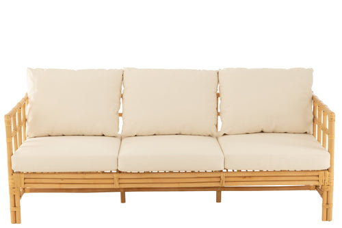 J-Line sofa Elise + kussen 3 Personen - rotan/textiel - naturel/wit - vtwonen shop