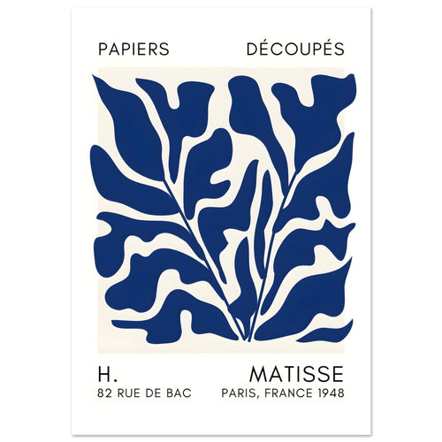 Artfulprints Poster met Lijst Matisse – Seabed shapes navy blue II   - A4 21x29.7 cm - Blauw