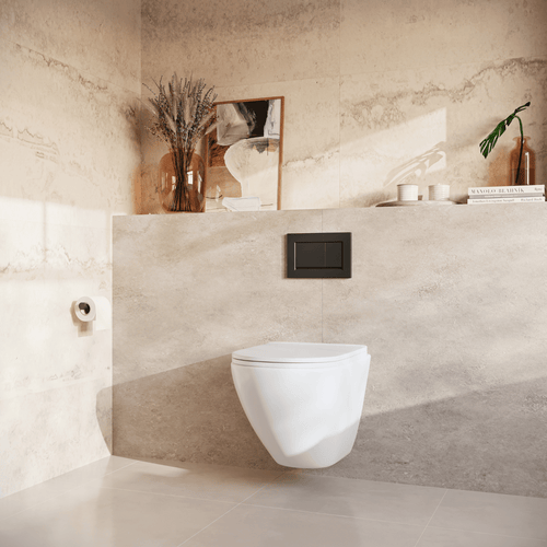 LOMAZOO hangtoiletset Linea - met inbouwreservoir & vierkante drukplaat - rond - zwart / wit