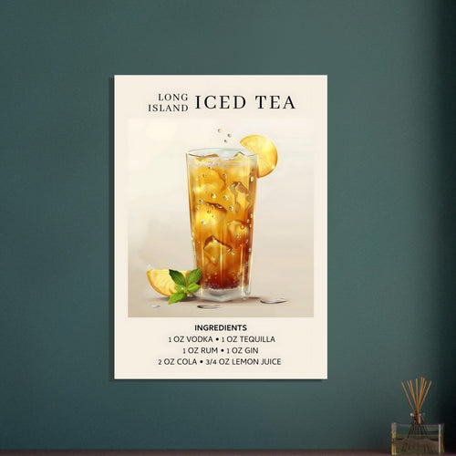 Artfulprints Poster met Lijst Long Island Iced Tea cocktail - Ingrediënten   - 30x40 cm - Grijs