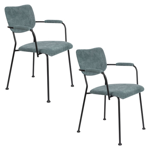 Zuiver Benson Eetkamerstoelen met armleuning Grijs Blauw - Set van 2 - vtwonen shop