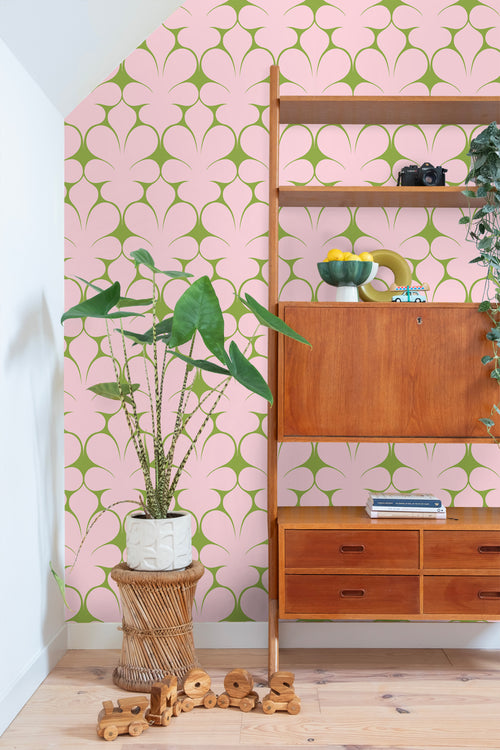 ESTAhome behang retro ornamenten roze en groen - 50 x 900 cm - 131563