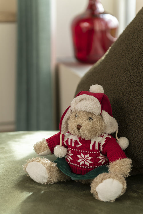 J-Line knuffel Beer Meisje Kersttrui + Muts - textiel - beige/rood - large