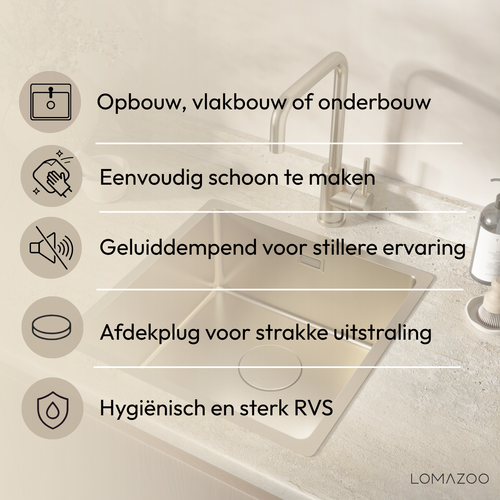 LOMAZOO Spoelbak Keuken Axiom - 40 x 40 cm - Goud - RVS
