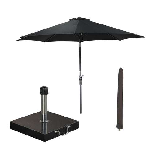 Garden Impressions stokparasol Lotus zwart Ø300 cm met Cosmo voet en hoes