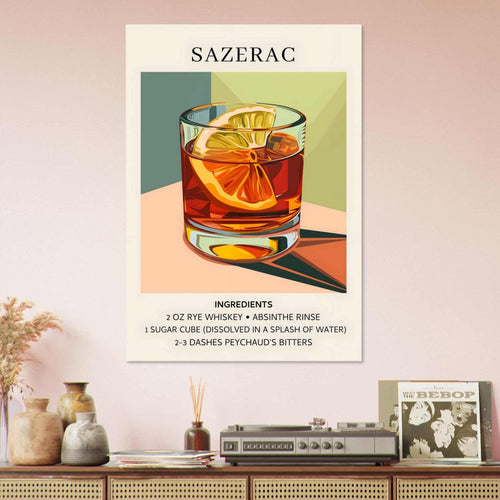 Artfulprints Poster Sazerac cocktail - Ingrediënten   - 70x100 cm - Meerkleurig