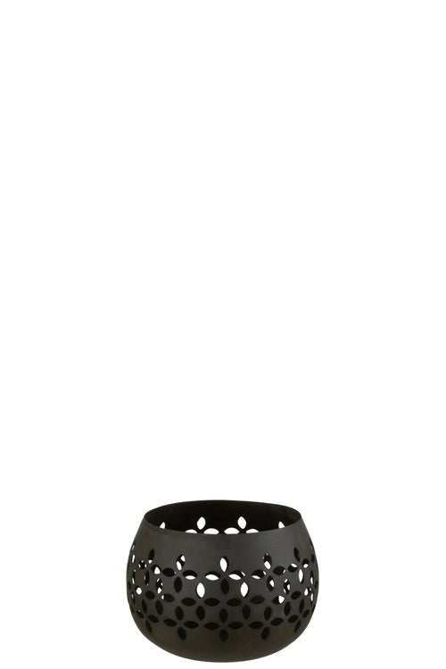 J-Line theelichthouder Geperforeerd - ijzer - zwart