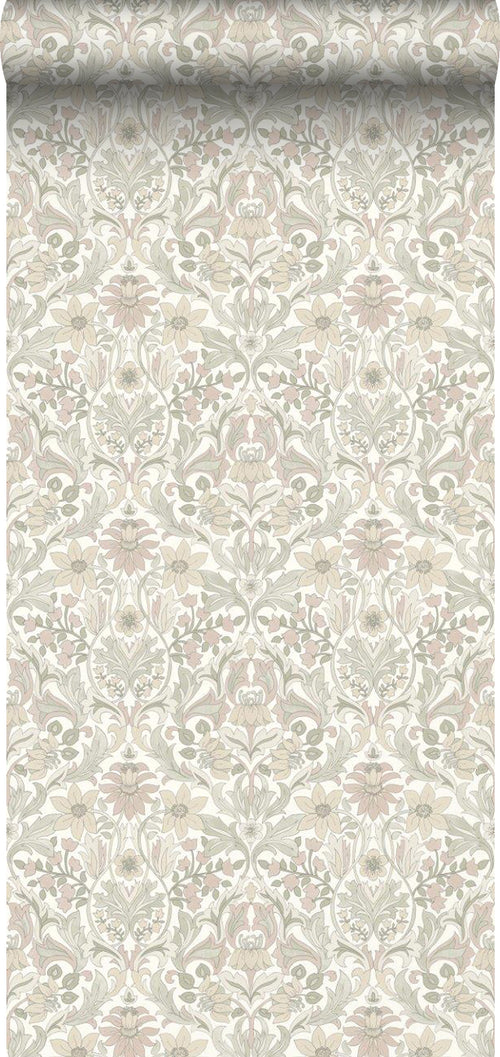 Borastapeter behang vintage bloemen in art nouveau stijl wit en beige - 53 cm x 10.05 m - 660947 - vtwonen shop