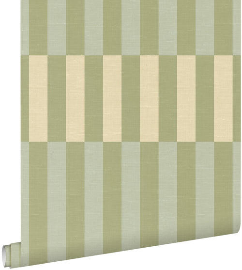 ESTAhome behang linnen-look strepen groen, blauw en beige - 50 x 900 cm - 132250