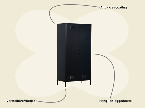 MaximaVida metalen kleding lockerkast Finn 90 x 50 x 185 cm zwart - 4 schappen