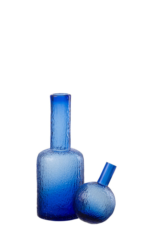J-Line decoratie Fles Reliëf - glas - transparant/blauw - small