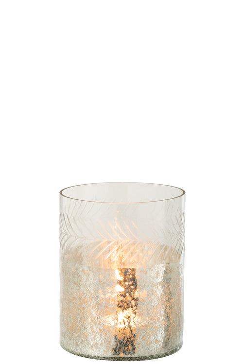 J-Line windlicht Klassiek Crackle - glas - transparant/zilver - small