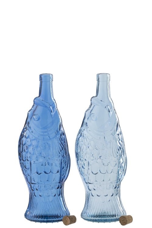 J-Line decoratie Fles - lichtblauw/blauw - set van 2