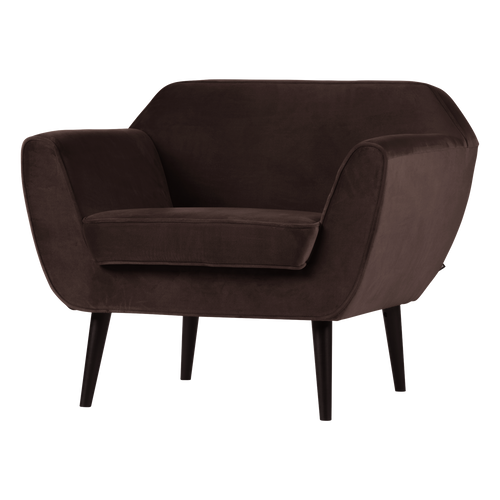WOOOD fauteuil Rocco - Velvet - Donkerbruin - 75x92x81