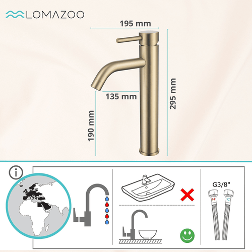 LOMAZOO wastafelkraan Midas - hoge uitloop - mengkraan - goud