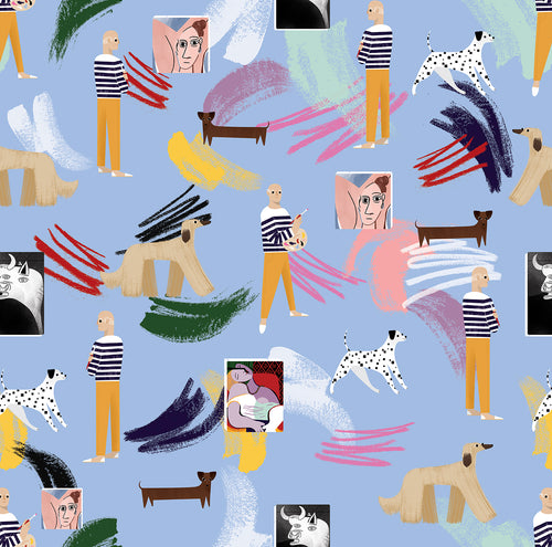 Walls4You behang surrealistisch motief lichtblauw en meerkleurig - 53 cm x 10 m - 640137