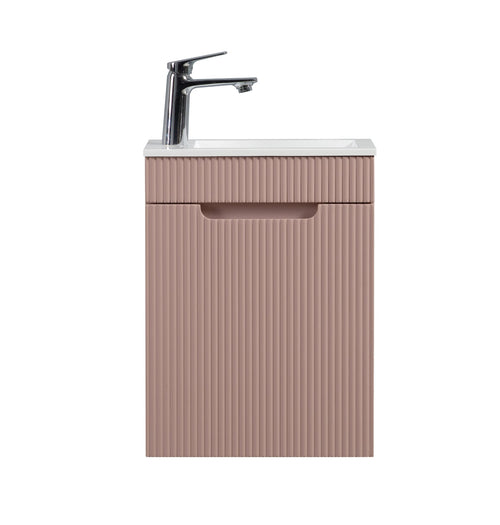 Badplaats Toiletmeubel Thermis 40 x 22 cm – Mat Roze – Fonteinmeubel met Witte Wastafel