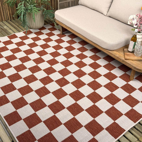 Buitenkleed Level blokken - checkerboard - roest - Interieur05 - 160 x 230 cm - vtwonen shop