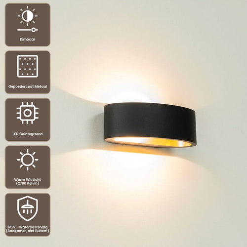 Artdelight Wandlamp Sharp - Zwart/Mat Goud