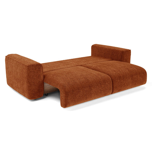 Premium Interiors - Slaapbank met opbergruimte COMO - zacht aanvoelende geweven stof terracotta 254cm