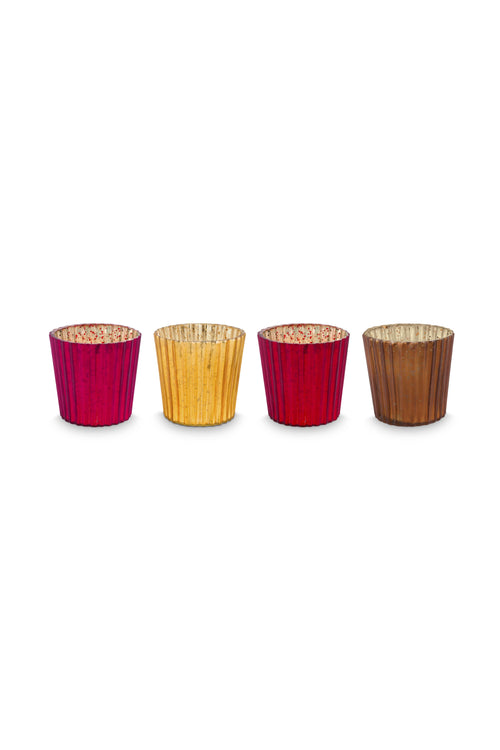 Pip Studio Waxinelichthouders Set 4 - Glas - Rood - 7x7cm - vtwonen shop