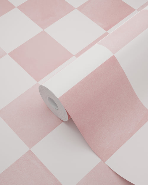 ESTAhome behang geblokt motief roze en wit - 50 x 900 cm - 131288 - vtwonen shop