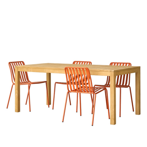 Tikamoon Tuinset van massief teakhout en oranje metaal 4 stoelen - Oranje