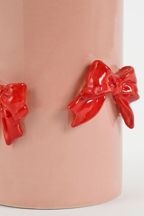 Mica Decorations Vaas met Strikjes - H26 x Ø17 cm - Dolomiet - Rood, Lichtroze - vtwonen shop