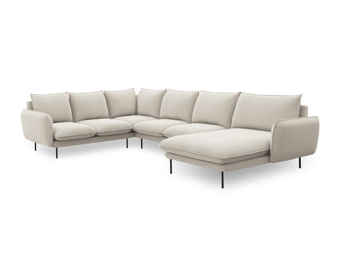 Cosmopolitan Design Panoramische hoekbank links Vienna 7-zits, structurele stof, lichtbeige - 235x330x95cm