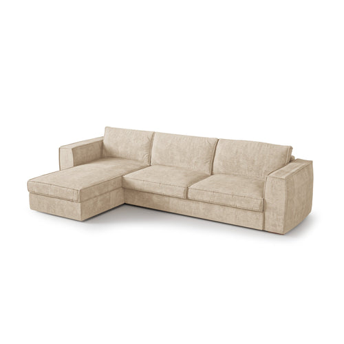 Premium Interiors - Hoekbank (links) MIKA - zacht aanvoelende geweven stof beige 292cm